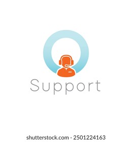 Customer Care representative, man with headphones, 247 support, vector logo, back office, online services, business support, technical support, help assistance symbol