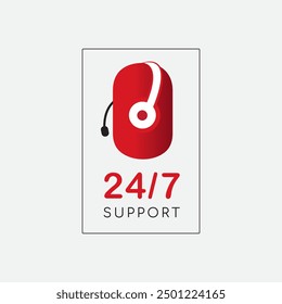 Customer Care representative, man with headphones, 247 support, vector logo, back office, online services, business support, technical support, help assistance symbol