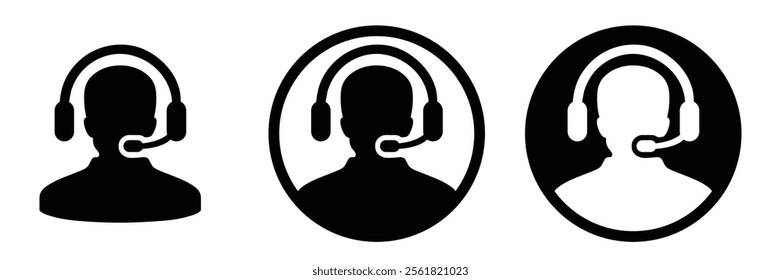 Customer Care Service and Support Icon. Customer support operator with headset icon. Customer service icon. Customer care icon. Avatar wearing headphones with mic.  Call center, consultant