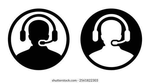 Customer Care Service and Support Icon. Customer support operator with headset icon. Customer service icon. Customer care icon. Avatar wearing headphones with mic.  Call center, consultant