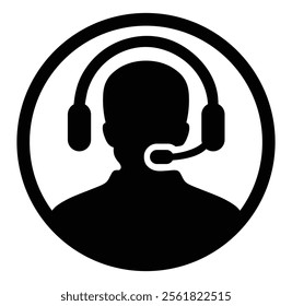 Customer Care Service and Support Icon. Customer support operator with headset icon. Customer service icon. Customer care icon. Avatar wearing headphones with mic.  Call center, consultant