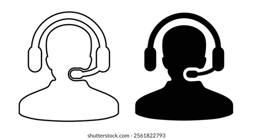 Customer Care Service and Support Icon. Customer support operator with headset icon. Customer service icon. Customer care icon. Avatar wearing headphones with mic.  Call center, consultant