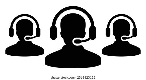 Customer Care Service and Support Icon. Customer support operator with headset icon. Customer service icon. Customer care icon. Avatar wearing headphones with mic.  Call center, consultant