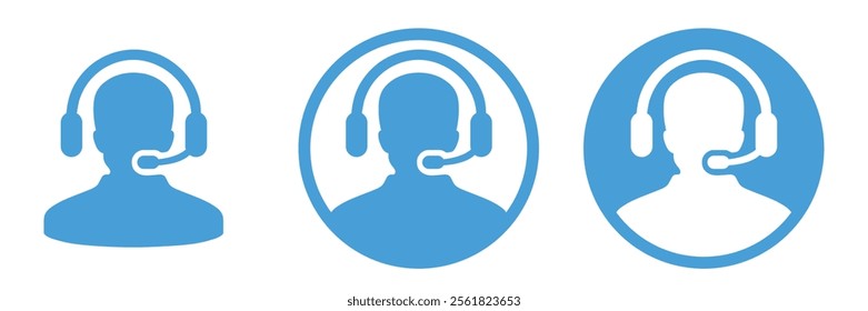 Customer Care Service and Support Icon. Customer support operator with headset icon. Customer service icon. Customer care icon. Avatar wearing headphones with mic.  Call center, consultant