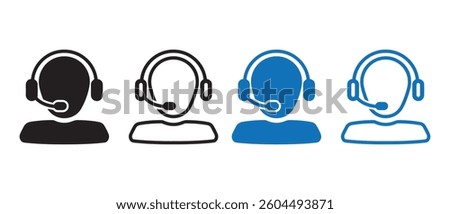 Customer Care Service and Support Icon. Customer support operator with headset icon. Customer service icon. Customer care icon. Avatar wearing headphones with mic. Call center, consultant.