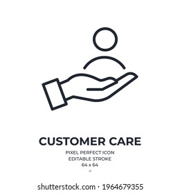 Customer care and support concept editable stroke outline icon isolated on white background flat vector illustration. Pixel perfect. 64 x 64.