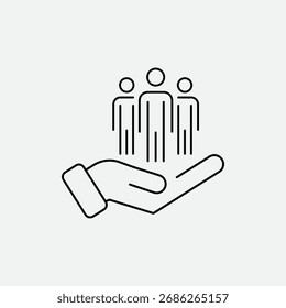 Symbol für Kundenbetreuung und Support, Client-Aufbewahrung, soziale Hilfe, Sicherheit und Schutz, Dünnlinien-Vektorgrafik.eps