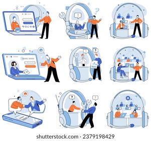 Customer care. Vector illustration. The consumers needs and preferences are central to customer care practices Taking responsibility for resolving customer issues is key aspect customer care