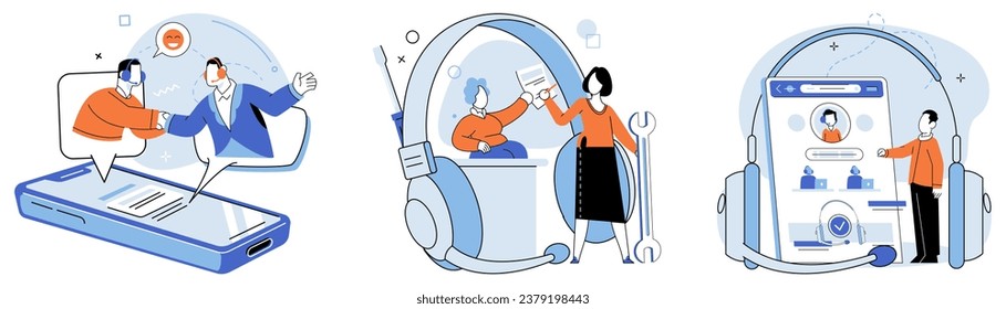 Customer care. Vector illustration. Ensuring customer satisfaction is primary goal customer care The customer care metaphor emphasizes nurturing and support clients Support and guidance are integral