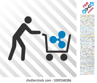 Customer Cart Ripple pictograph with 7 hundred bonus bitcoin mining and blockchain clip art. Vector illustration style is flat iconic symbols designed for crypto currency websites.