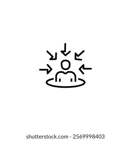 Customer center icon. Simple outline style. Consumer center, client first approach, people, center, person, human focus concept. Line symbol