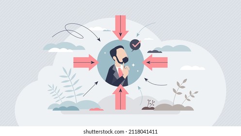 Customer centric strategy and buyer focused approach tiny person concept. Cooperation mission and objective for best consumer satisfaction and feedback as central target point vector illustration.