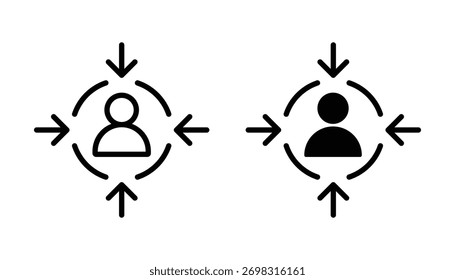 Cliente icono de centricidad. Enfócate en el ícono del cliente. Ilustración vectorial