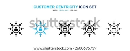 Customer centricity icons graphics set in black and blue colors