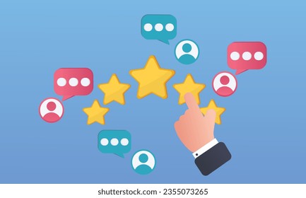 Customer Check Concept Star reviews with good and bad rates and messages.on blue background.Vector Design Illustration.