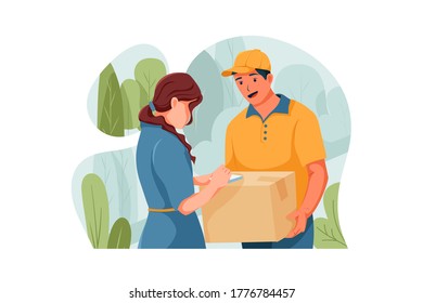 The customer is checking her order. Vector Illustration concept.