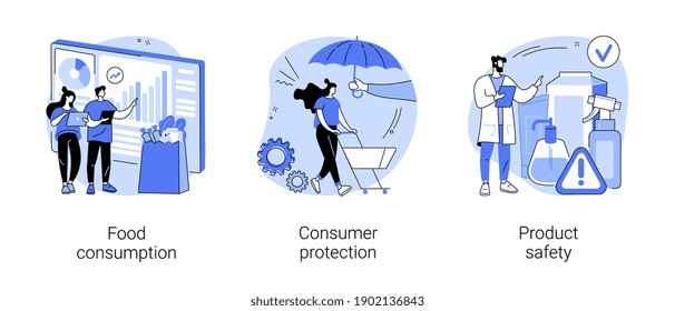 Customer choice abstract concept vector illustration set. Food consumption, consumer protection, product safety, nutrition habit, buyers rights, safe online purchase, certification abstract metaphor.