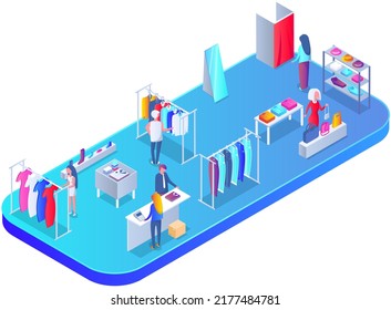 Customer choosing clothes in store. Shop assistant consultant helps buyer to choose product during shopping. Purchaser service in mall. People stand near hangers with clothes in store or boutique