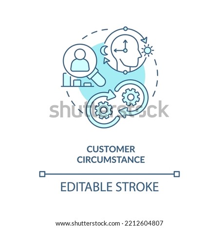Customer circumstance turquoise concept icon. Behavioral marketing research abstract idea thin line illustration. Isolated outline drawing. Editable stroke. Arial, Myriad Pro-Bold fonts used