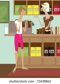 A customer at a coffee shop paying for her coffees.