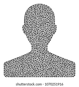 Customer collage of dots in variable sizes and color tints. Circle elements are grouped into customer vector composition. Dotted vector design concept.