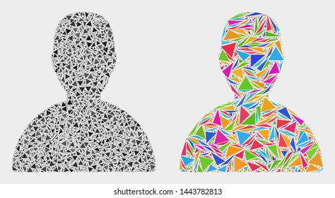 Customer collage icon of triangle elements which have variable sizes and shapes and colors. Geometric abstract vector illustration of customer.
