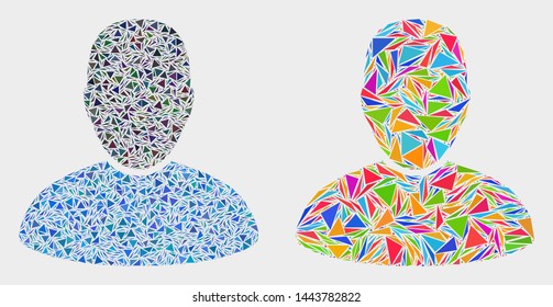 Customer collage icon of triangle elements which have various sizes and shapes and colors. Geometric abstract vector illustration of customer.