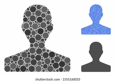 Customer composition of small circles in different sizes and color tones, based on customer icon. Vector small circles are united into blue composition.