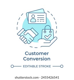 Customer conversion soft blue concept icon. CRM features, business intelligence. Round shape line illustration. Abstract idea. Graphic design. Easy to use in infographic, presentation