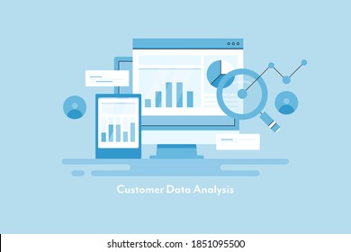 Customer data analysis, Financial data, Data research, Data management, Marketing growth - flat design vector illustration with icons - Powered by Shutterstock - Get 15% off with code: PIKWIZARD15