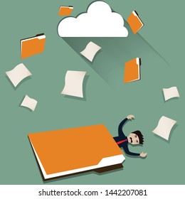 Customer data fall from the sky and cover businessman on the ground - vector Illustration

