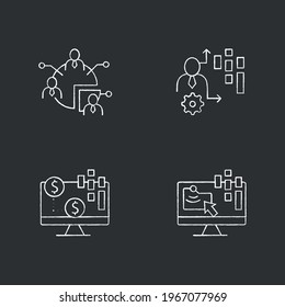 Customer data platform chalk icons set. Audience segments, transactional data, behavioral date. Customer data concepts. Isolated vector illustrations on chalkboard