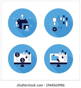 Customer data platform flat icons set. Audience segments, transactional data, behavioral date. Customer data concepts. Vector illustrations