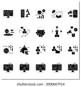 Customer data platform glyph icon. Consists of real-time data, behavioral, marketing companies etc. Customer data concepts.Filled flat sign. Isolated silhouette vector illustration