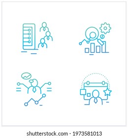 Customer data platform gradient icons set. Client database, measurement analytics, predictions, events. Customer data concepts.Isolated vector illustration.Suitable to banners, apps and presentation