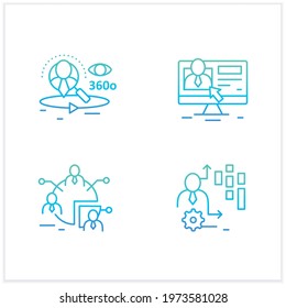 Customer data platform gradient icons set.Audience segments, client database, behavioral date. Customer data concepts.Isolated vector illustrations.Suitable to banners, mobile apps and presentation