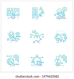 Customer data platform gradient icons set. Consists of real-time data, behavioral, marketing companies etc. Client data concepts.Isolated vector illustration.Suitable to banners,apps and presentation