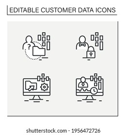 Customer Data Platform Line Icons Set. Real-time Client, Anonymous, Customer Data Concepts. Isolated Vector Illustrations.Editable Stroke