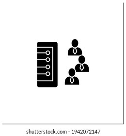 Customer database glyph icon.Information collection includes contact information,person name,address, phone.Full info about client.Filled flat sign. Isolated silhouette vector illustration