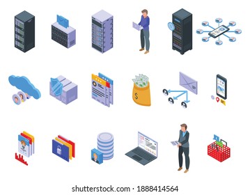 Customer database icons set. Isometric set of customer database vector icons for web design isolated on white background