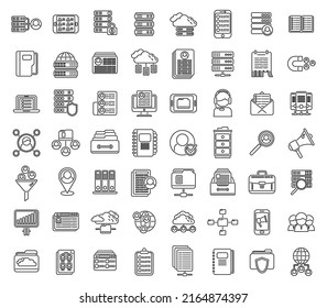 Customer database icons set outline vector. Company advertising. Business service