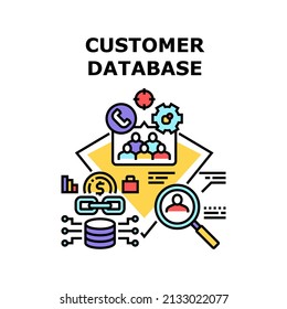 Customer Database Vector Icon Concept. Customer Database Phone Number And E-mail Address Private Information, Marketing And Advertising Process For Attract Customer Color Illustration