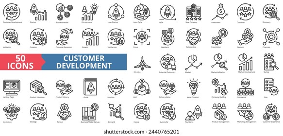 Customer development icon collection set. Containing startup, business model, entrepreneur, startup, cycle, agile, new company icon. Simple line vector.