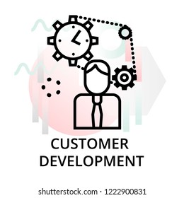 Customer development icon on abstract background from startup set, modern editable line vector illustration, for graphic and web design
