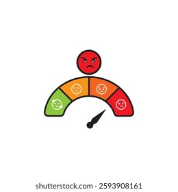 Customer emotion satisfaction meter icon with different symbols on white background