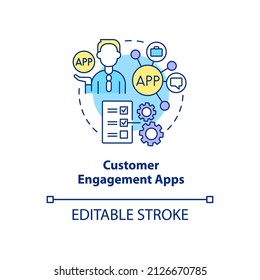 Customer Engagement Apps Concept Icon. Application For Client Service. Web 3 0 Abstract Idea Thin Line Illustration. Isolated Outline Drawing. Editable Stroke. Arial, Myriad Pro-Bold Fonts Used