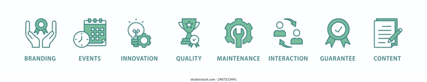 Customer engagement banner web icon vector illustration concept with icon of branding, events, innovation, quality, maintenance, interaction, guarantee, content