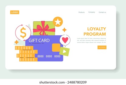 Concepto de compromiso del Cliente. Ilustración de un programa de fidelización y Tarjeta de regalo digital para una plataforma de comercio electrónico. Incentiva a los Clientes de retorno. Ilustración vectorial.