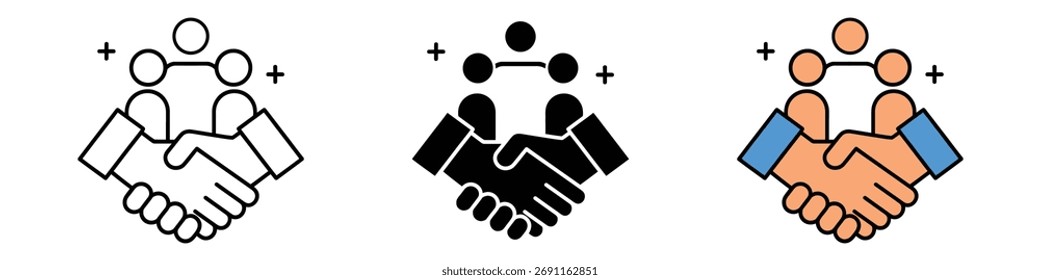 Vector de ícono de participación de Clientes. éxito de la asociación con el apretón de manos digital para empresas colaborativas y un creciente símbolo de red. Ilustración vectorial.