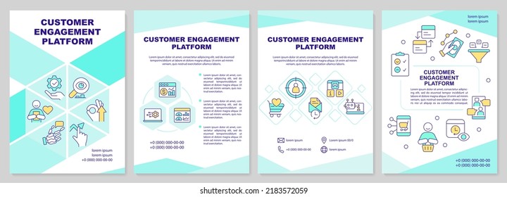 Customer engagement platform brochure template. Leaflet design with linear icons. Editable 4 vector layouts for presentation, annual reports. Arial-Black, Myriad Pro-Regular fonts used